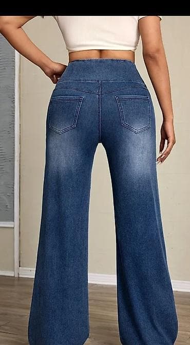 Qadınlar üçün yüksək belli, elastik bel bantlı geniş kəsimli cins