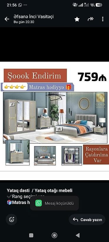 *Yataq dəsti / Yataq otağı mebeli* ✔️Rəng seçimi var *🎁Matras — 1