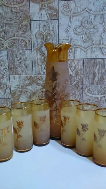 kafeyni serviz: Kompot üçün dəst, ideal vəziyyətdədir, qəhvəyi- qızılı rəngdə — 6