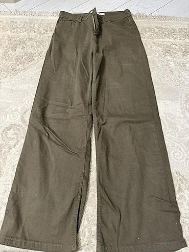 Qadın şalvarları dəsti - Model 1: Zeytun-yaşıl rəngdə geniş balaqlı