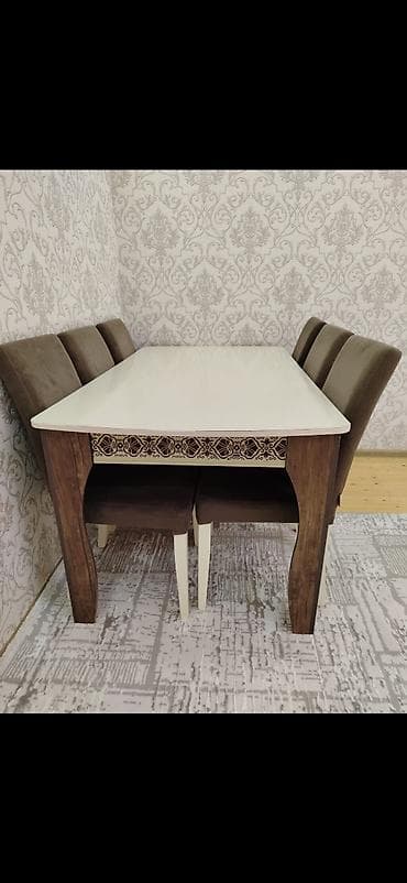 rengli metbex mebelleri: Qonaq otağı üçün, Açılmayan, Dördbucaq masa, 6 stul — 1