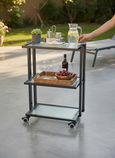 profil ucun gül şəkilləri: Metal konstruksiyalı 3 mərtəbəli servis/raf arabası - Rəng: qara, mat — 1