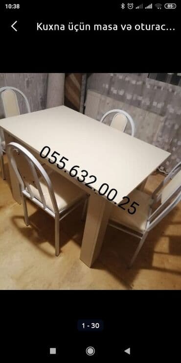 stol stul işlenmiş: Yeni, Künc masa, Açılmayan, Stullar ilə, Taxta, Azərbaycan — 14