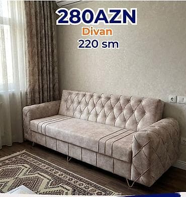 Divan – 220 sm Qiymət: 280 AZN (şəkildə göstərilib) - Rəng: açıq bej