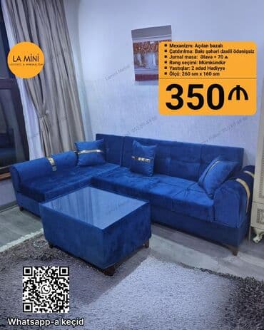 mavi divan: Künc divan, Açılan, Bazalı, Vеlur parça, Şəhərdaxili pulsuz çatdırılma — 1