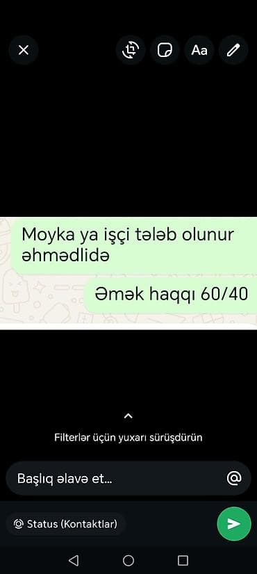koşkə işci: Əhmədli ərazisində avtoyuma məntəqəsinə işçi tələb olunur. Ödəniş — 1