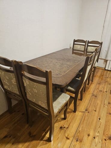cay evi ucun dican stolar isdenmis: Qonaq otağı üçün, Açılan, Dördbucaq masa, 6 stul — 6