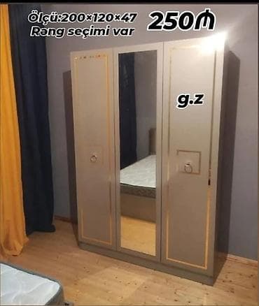 Yeni, 3 qapılı, Güzgülü, Rəngli, Digər material, Açılan, Düz dolab