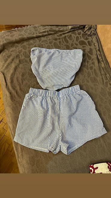 İki hissəli yay dəsti – mavi-ağ zolaqlı - Komplekt: strapless top + — 2