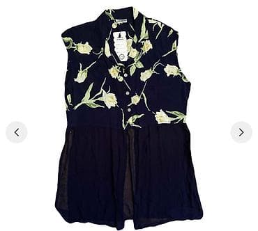 Qadınlar üçün yay köynək-tunika - Rəng: tünd göy əsas, açıq-sarı və