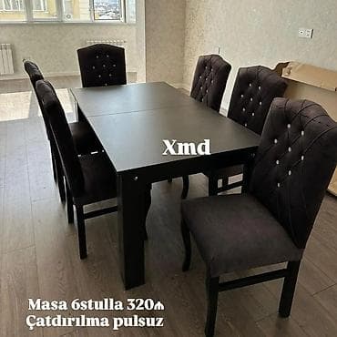 2ci el termolar: - Yemək dəsti: 1 masa + 6 stul - Rəng: qara (stullar tünd rəng — 1