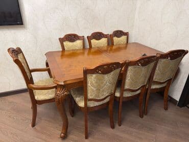 купить круглый стол в баку: 🌙 *Nure* *Satılır – Masa dəsti* ➤ *Dəst:* Açılan masa + 7 stul ➤ — 1