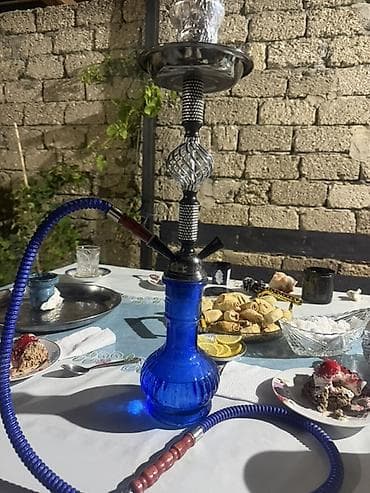 tüstü: Nərgilə dəsti – mavi şüşə kolba və metal gövdə - Şüşə kolba: qalın — 2