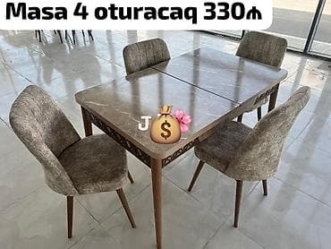 Mətbəx üçün, Yeni, Açılan, Dördbucaq masa, 4 stul