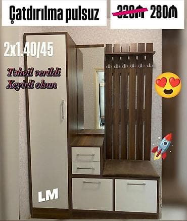 Dəhliz dolabları: Dəhliz üçün çoxfunksiyalı dolab-komplekt: - Ölçü: 2 x 1.40/45 (təxmini — 1