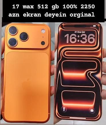 IPhone 17 Pro Max, 512 GB, Narıncı, Zəmanət