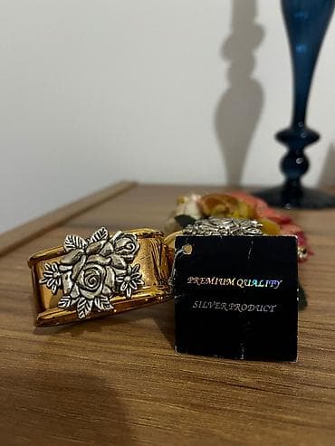 salfet qabı: Gümüş detallı salfet üzükləri – Premium Quality Silver Product - — 1