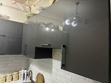 Mətbəx mebel dəsti – parlaq qrafit/boz rəng - Üst şkaflar: düz