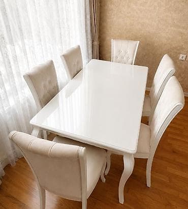 2 el mebeller: Qonaq otağı üçün, İşlənmiş, Açılan, Kvadrat masa, 6 stul — 1