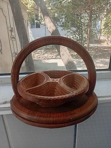 cerez: Taxta qatlanan meyvə/qəlyanaltı səbəti - Material: təbii ağac, əl — 2