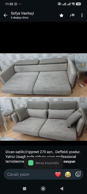 divan temizleme: Divan satilir///qiymet 270 azn. Deffekti yoxdur. Yalniz Usagli evde — 1
