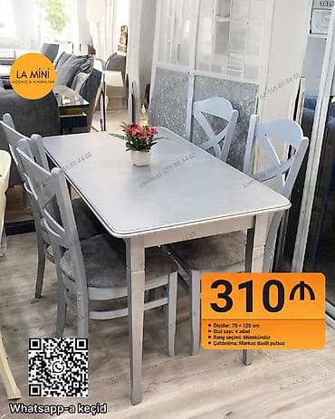 Dördbucaq masa, 4 stul