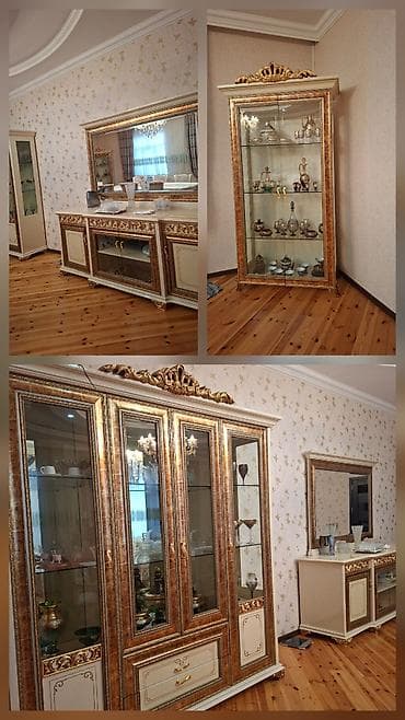Klassik üslubda dəst vitrin və bufet-masa güzgü ilə. Xüsusiyyətlər: -