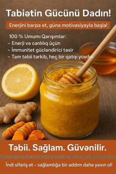 Təbii bal qarışığı, zəncəfil, limon və zerdeçal kimi təbii maddələrdən