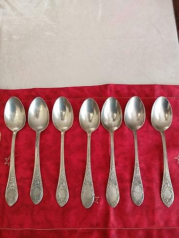 qaşiq: 7 ədəd metal yemək qaşığı dəsti - Klassik üslubda, sap hissəsində — 1
