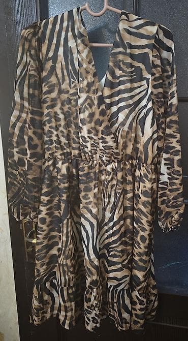 🐯 pələng dərisi naxışlı qadın paltarı - Rəng və naxış: Qəhvəyi, bej — 2