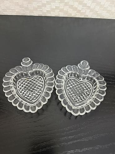 uzuk qabı: Şüşə ürək formalı dekorativ rozetkz (6 ədəd) - Material: şəffaf şüşə — 2
