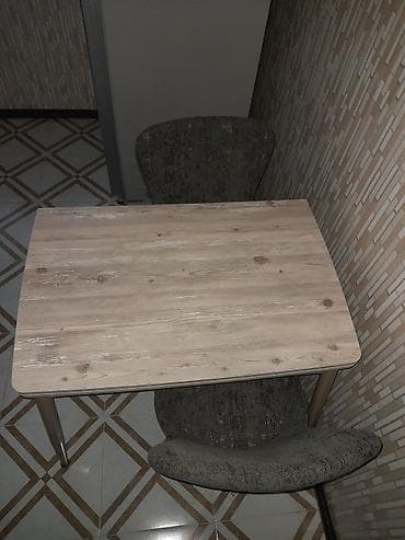 masası: Mətbəx üçün, İşlənmiş, Qatlanan, Dördbucaq masa, 2 stul — 2