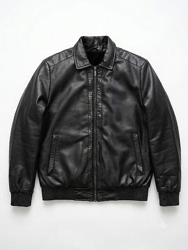 Zilli kişi dəri gödəkçə - Material: yüksək keyfiyyətli qara dəri -