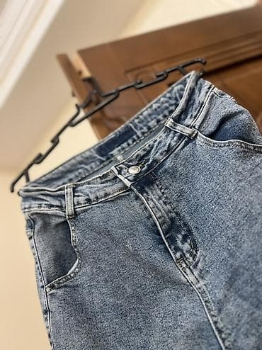 dg şalvar: Geniş kəsimli cargo cins şalvar - Rəng: açıq mavi, yuyulmuş effektli — 2