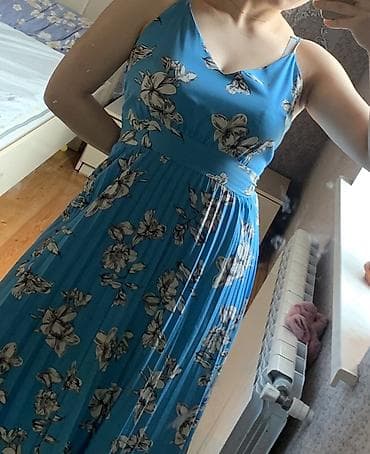 dress: Mavi rəngdə çiçək naxışlı yay paltarı - Stil: Spagetti askılı — 2