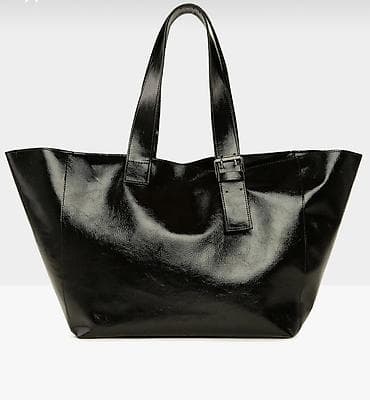 dəri sumka: Qara rəngdə böyük ölçülü tote çanta - Material: parlaq effektli süni — 2