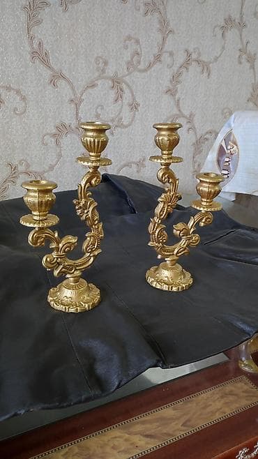 qara sam: Klassik dizaynlı 2 ədəd üçbaşlı şamdan dəsti - Material: metal — 3