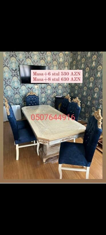 ders masaları: Qonaq otağı üçün, Yeni, Açılmayan, Dördbucaq masa, 6 stul — 4