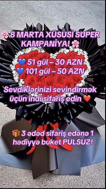 8 Marta özəl gül buketləri - Kampaniya: 51 gül – 30 AZN | 101 gül –