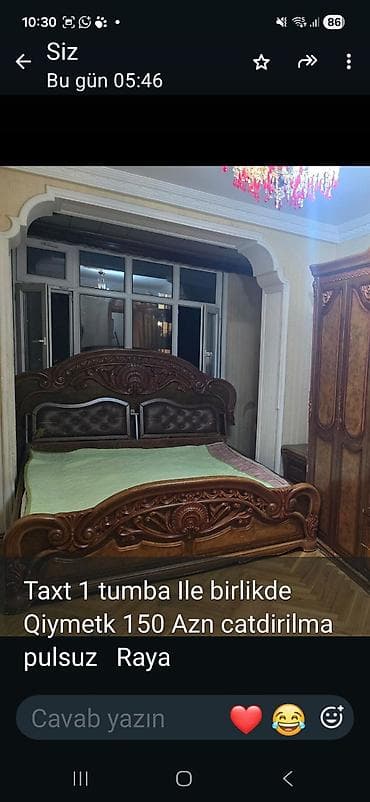 taxt mebel: Taxt dəsti – 1 ədəd tumba ilə birlikdə - Klassik üslubda, oyma — 1