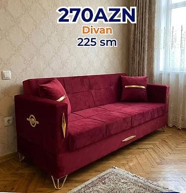 divalar: Divan – 225 sm Qiymət: 270 AZN - Rəng: Bordo - Material: Yumşaq — 1