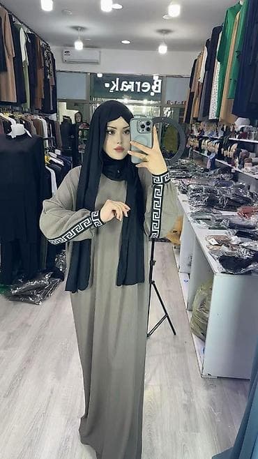 Rahat kəsimli maxi abaya - Rəng: zeytun-boz abaya, - Parça: yüngül