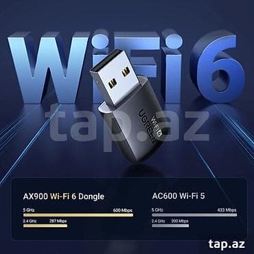 wifi adaptör: UGREEN WiFi 6 USB adapter (AX900 Wi‑Fi 6 Dongle) - Standart: Wi‑Fi 6 — 1
