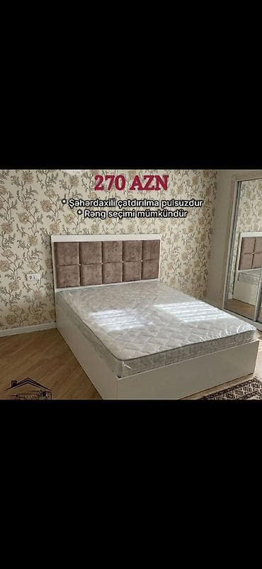 ağ qorka: Yataq dəsti – matras daxil - Müasir dizaynlı iki nəfərlik yataq — 3
