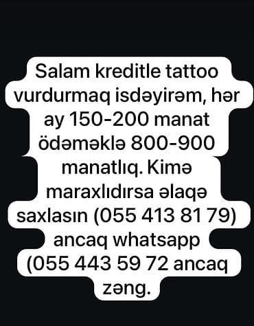 Тату, пирсинг: Kreditlə tattoo xidməti - Tattoo xidməti üçün hissəli ödəniş imkanı - — 1