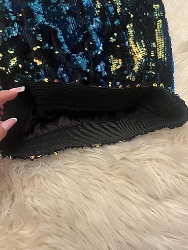 cizme: Payetli ətək - Model: Mini ətək, düz kəsim - Parça: Qara əsas — 4