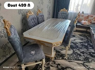 gonag desti: Qonaq otağı üçün, Yeni, Açılmayan, Dördbucaq masa, 6 stul — 1