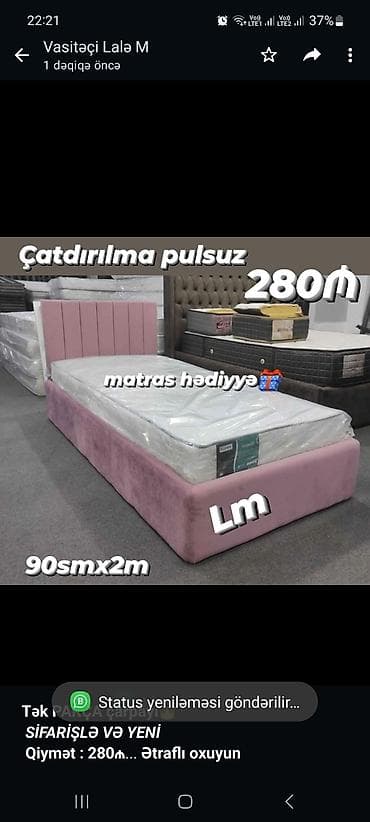 *Tək PARÇA çarpayı*👑 _*SİFARİŞLƏ VƏ YENİ*_ *Qiymət : 280₼* Ölçü  — 1