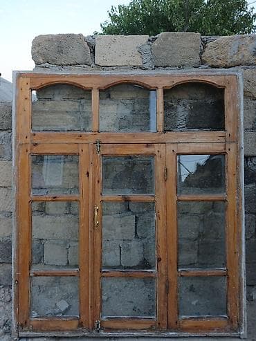 qapı içliyi: Taxta çərçivəli şüşəli pəncərə-balkon qapısı dəsti - Material: təbii — 2
