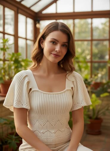 zara qadın: Ağ rəngli toxunma qısa sviter/bluz. - Kvadrat dekolte və qalın çiyin — 1